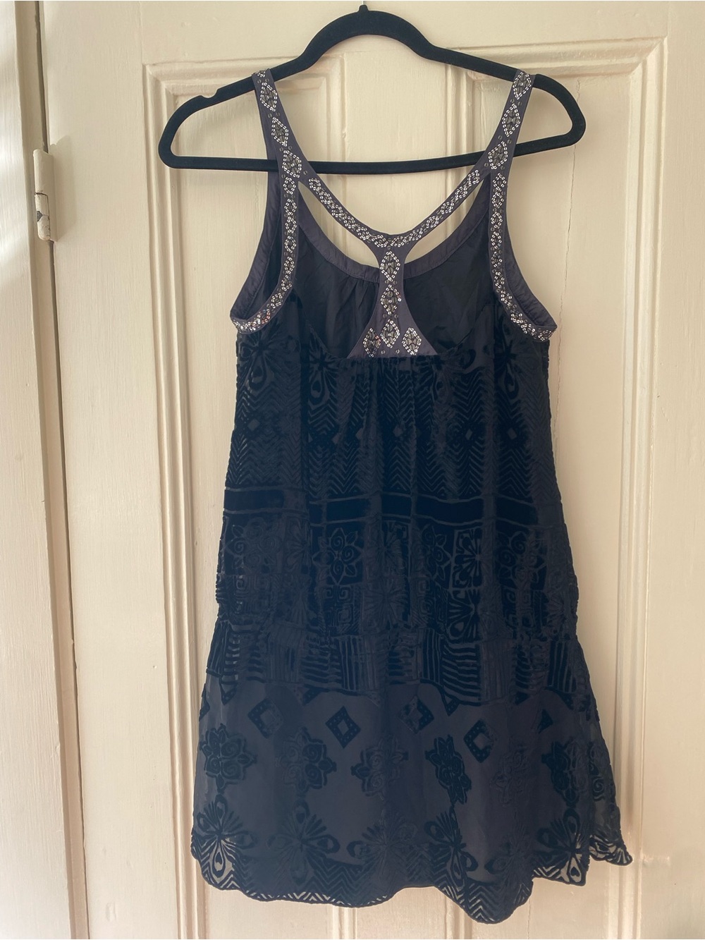 Free People Black Velvet Burnout Racerback Tank Dress with Beaded Trim - Picture 5 of 5